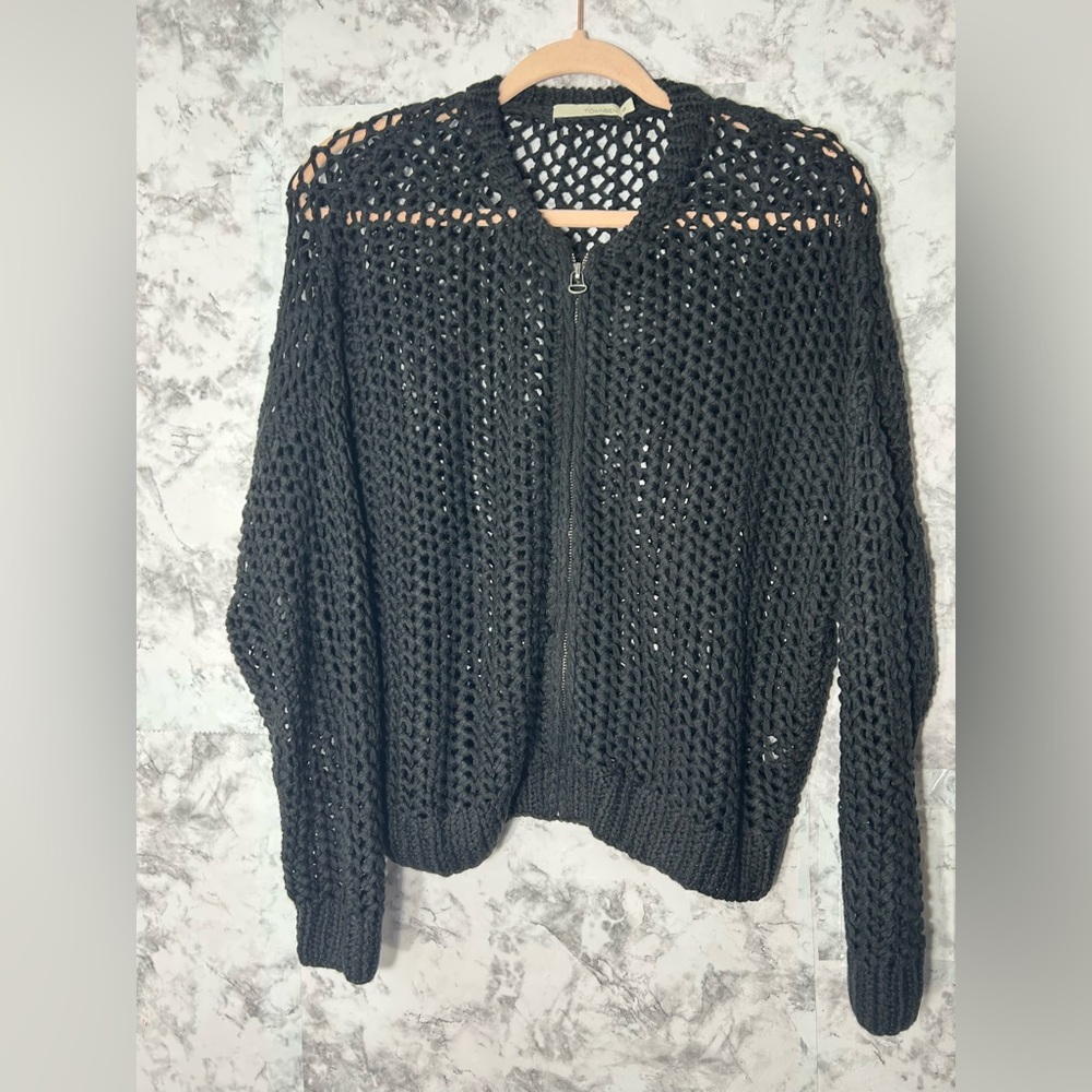 Townsen Cozy Open Chunky Knit Black Cardigan with zip Front Sz S EUC. 19
